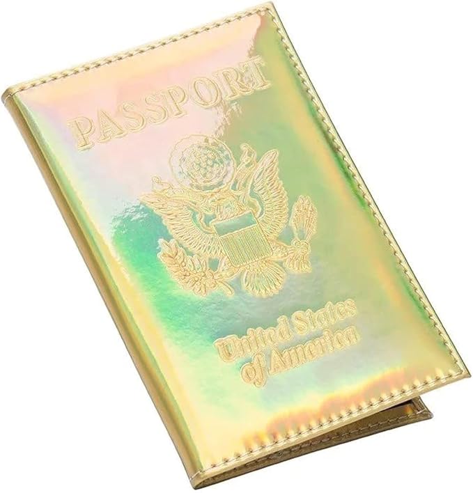 Chrome Passport Cover Vaccine Card Holder Combo, Passport Holder with Vaccine Card Slot (Gold)
