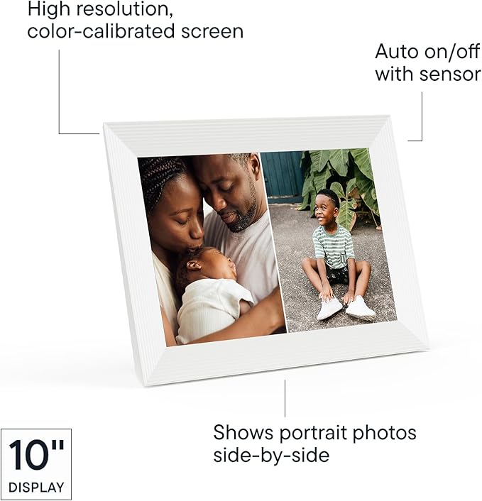 Aura 10" HD WiFi Digital Picture Frame – Free Unlimited Cloud Storage – Send Photos from Phone – No Subscription – Auto On/Off – Gift for Parents & Grandparents (Cool White, 10")