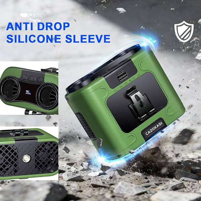 CAZOKASI 2026 Upgrade 20000mAh Waist Clip Fan Wearable Fan Portable Personal Body Fan Powerful Upto 36H Cooling and Heatstroke Prevention Fan (20000mAh/Green)