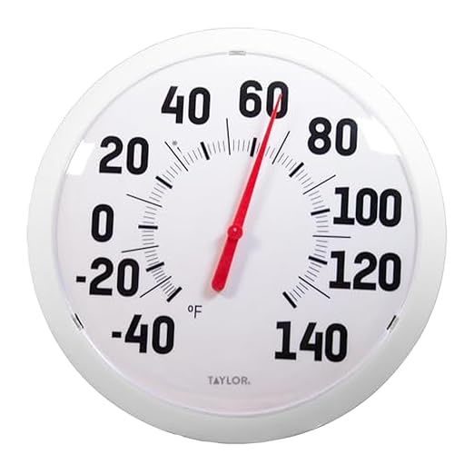 Taylor Big & Bold Outdoor Wall Thermometer, 13.25-Inch Weather-Resistant Patio Thermometer for High Temperature Readings, Easy-to-Read Numbers for Garden, Porch, Deck, Backyard, or Indoor Use, White