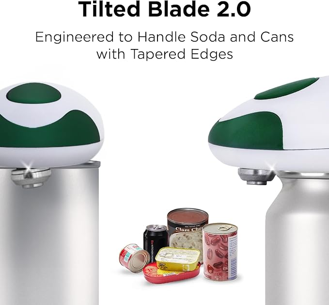 Kitchen Mama Auto 2.0 Electric Can Opener: Blade Opens Almost Any Can Pop or Soda Can - Automatic, Hands Free, Safe, Smooth Edge, Lid Remover, Battery Operated, Cordless, YES YOU CAN (Alpine Green)