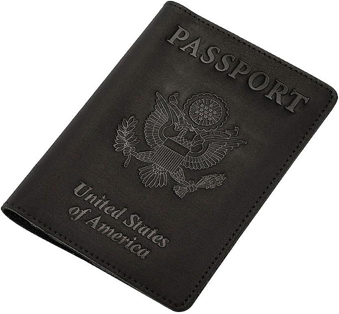 Genuine Leather Passport Holder Travel Wallet RFID Passport Cover Case for Women Men (Black)