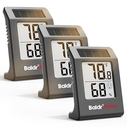 Digital Thermometer and Humidity Meter, Solar-Powered 2.2" Indoor Temperature Sensor Humidity Monitor, Humidity Gauge for Baby Rooms, Bedrooms, Home, Office, and Wine Cellars, Black, 3Pack