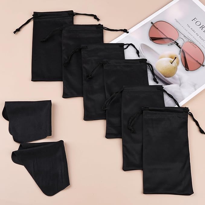 6 Pcs Premium Microfiber Sunglasses Pouch Bag, Glasses Case Soft Multicolor | With 2 Cleaning Cloths, Drawstring Storage Pouch for Phone, Eyeglass Holder, Eyewear