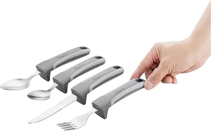 Restaurantware Adaptive Utensils - 1 count Stainless Steel, 9.843 x 5.118 x 1.575 Inches, Ergonomic Eating Aids, Non-Slip Utensil Set for Arthritis, Secure Grip Design, Gray