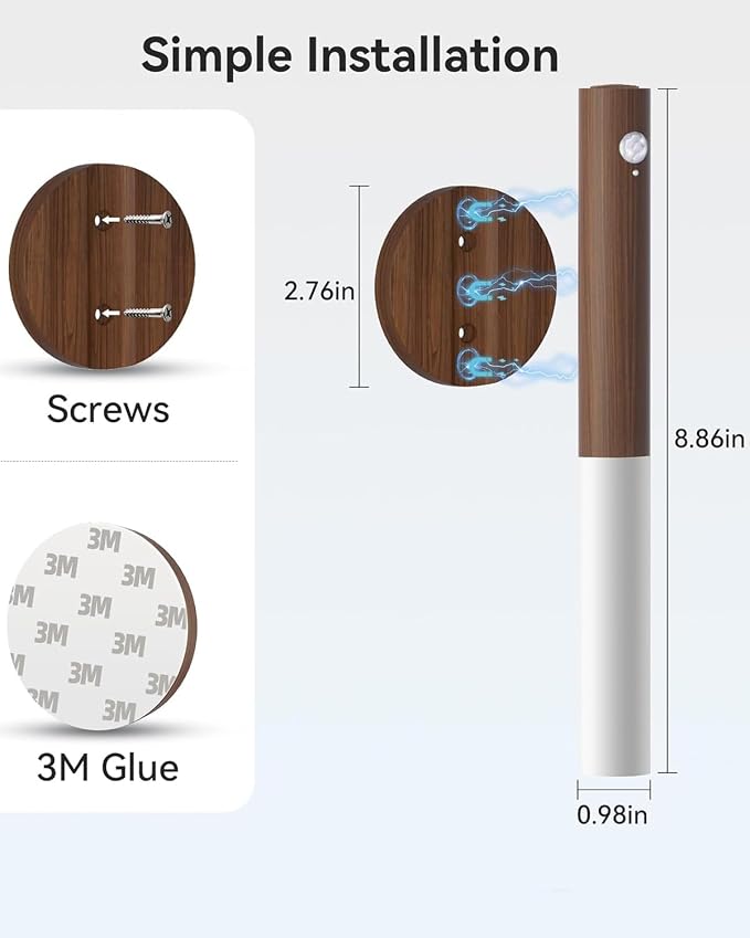Battery-Operated Wall Sconce Wall Lights: 2200mAh Rechargeable Motion Sensor Magnetic Wireless Stairway Lights Portable Hallway Light Wooden Wall Lighting for Bedroom Stair(White Light)