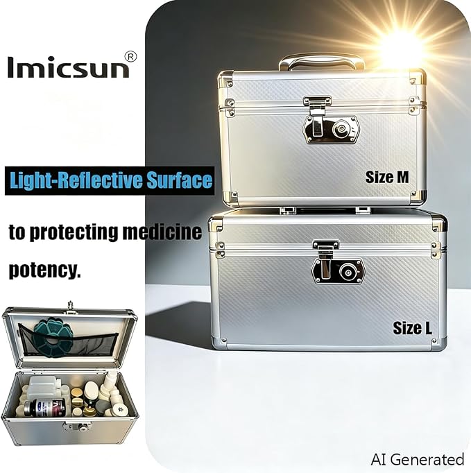 Large Portable Lockable Storage Box, Gloss Bright Silver | Aluminum Lock Box, With Keys, For Medication, Jewelry & Personal Valuables, For Shared Apartments & Dorms, For Him & Her