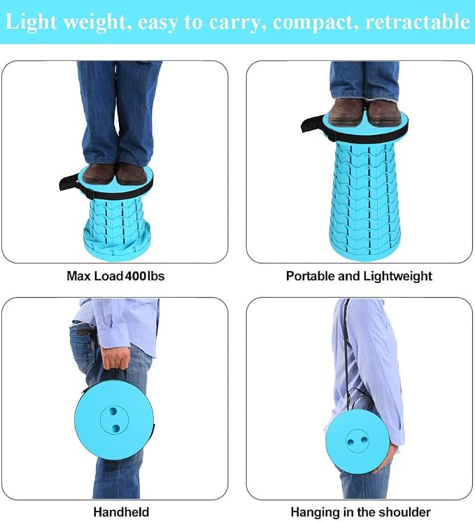 Fishboy Upgraded Collapsible Stool, 400lbs Max Weight, Lightweight But Sturdy, Portable Retractable Folding Telescoping Foldable Camping Stool for Adults Outdoor Fishing Hiking BBQ