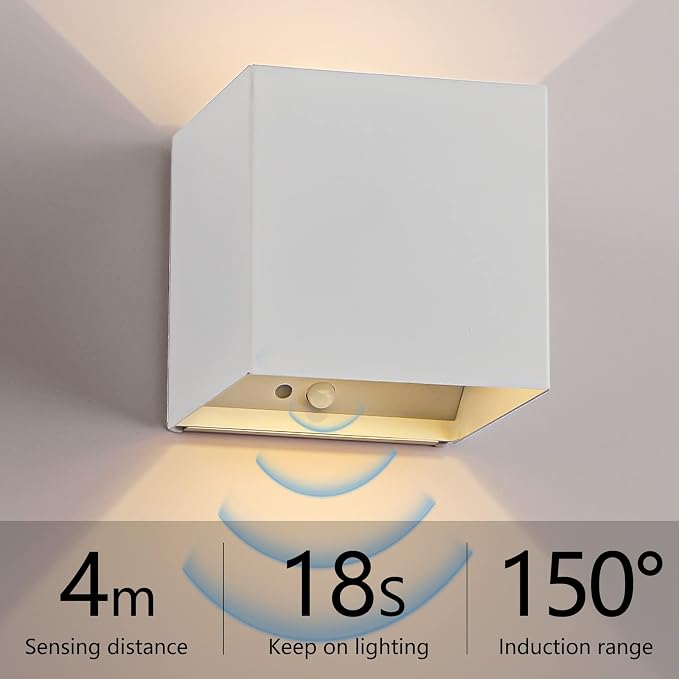 Battery Operated Wall Sconces, 12W Motion Sensor Light Indoor, 6000mAh Wall Lights Rechargeable, 3 Colors Adjustable, LED Wall Lamp for Living Room Bedroom Hallway Decor, White