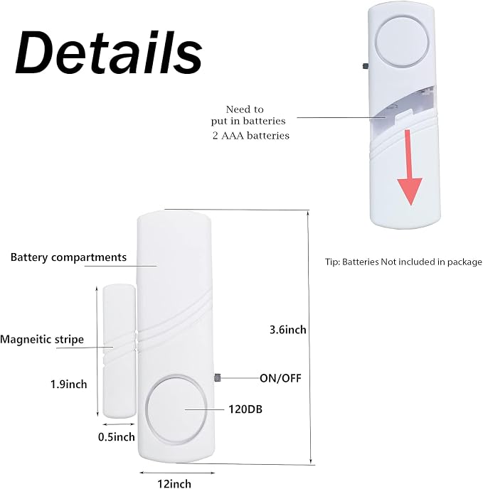 4 Pack Door Window Alarm, Magnetic Burglar Alert Sensor, Loud Door Alarms for Kids Safety, DIY for Home Security, Office Protection,Shopping Store AAA Battery