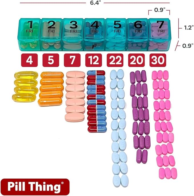 7 Times a Day Weekly Pill Box Organizer Case, Secure 7X Pillbox with Medication Schedule (997-389 Combo)
