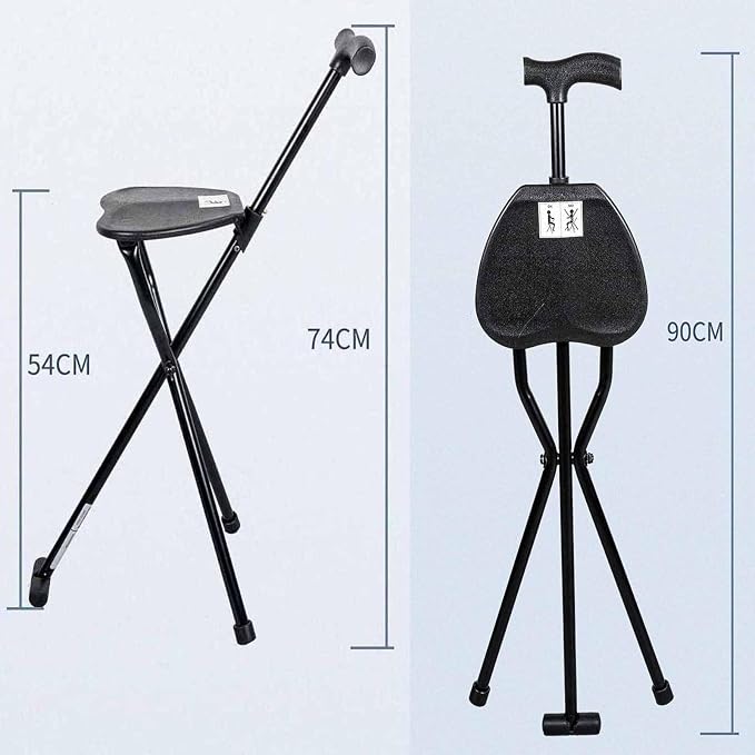 Cane Stool, Assistive Cane with Seat, Walker for The Elderly, Portable, Foldable, Suitable for Elderly, People with Reduced Mobility