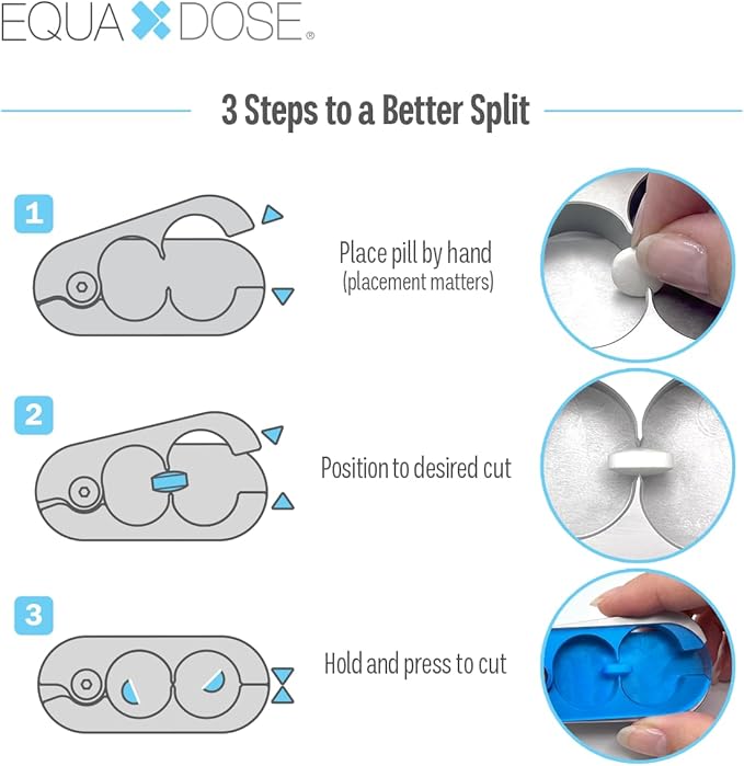 EQUADOSE Pill Splitter with Premium and Durable Aluminum Blades, Safely and Cleanly Cuts Small and Large Tablets, Vitamins, and Pills, Easy Tablet Divider for Accurate Medication Dosing