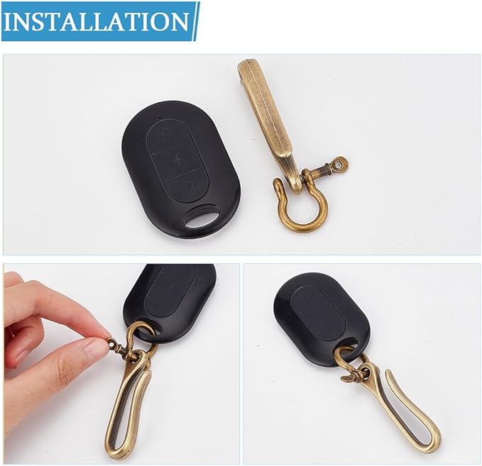 PH PandaHall 2 Sets Fish Hook Key Chains, Antique Bronze Key Rings | Wallet Clip Belt Buckle, Solid U-Shaped Key Chain, Belt Key Ring Pocket Clip with Key Fob, Heavy Duty