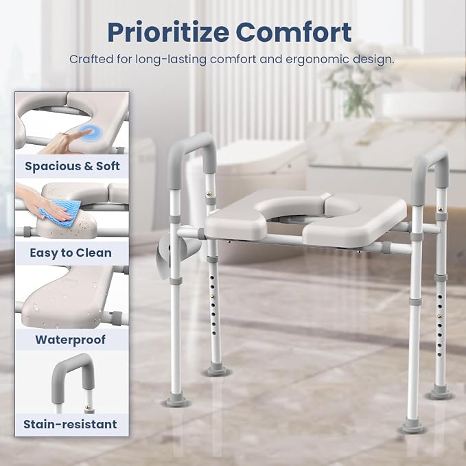 Raised Toilet Seat with Handles - Toilet Seat Riser for Seniors with Adjustable Width & Height, 400 lbs Elevated Toilet Seat Riser for Handicap, Disabled and Pregnant, Fit Any Toilet-Grey