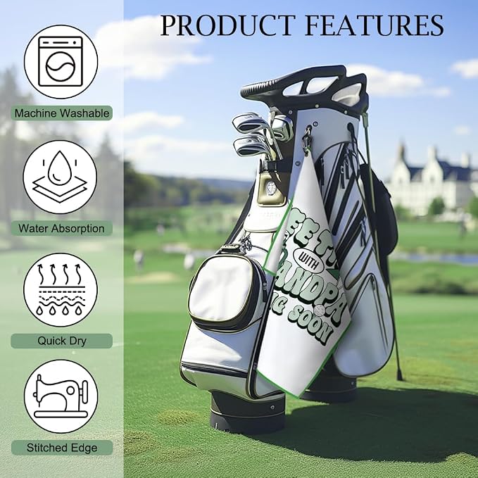 DYJYBMY Tee Time with Grandpa Coming Soon Printed Golf Towel with Clip, Golf Accessories for Papa, Retirement Golfing Gifts for Men Grandpa Dad Family, Funny Birthday Thank You Gifts for Golfer