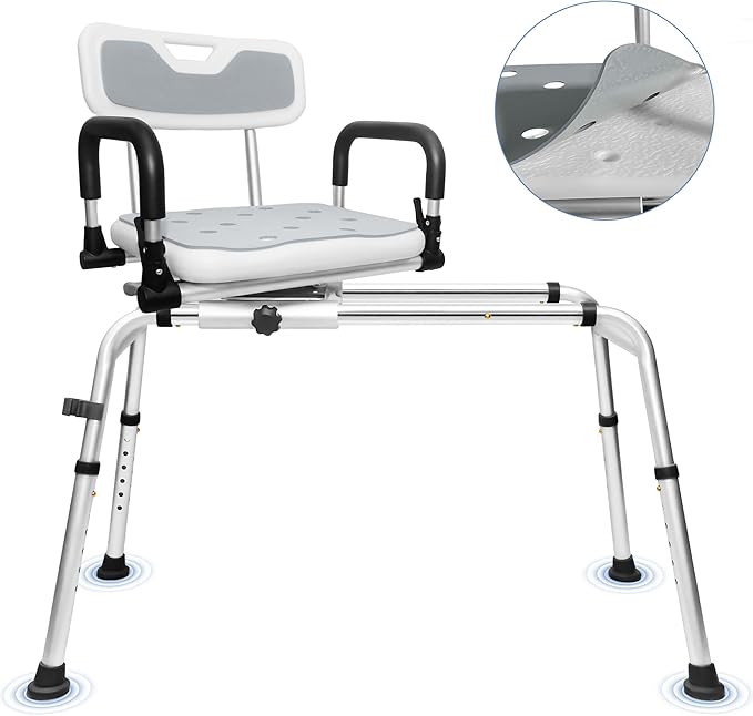 360° Sliding Shower Chair Tub Transfer with Swivel Seat, Height Adjustable, Pivoting Arms, 500 Lbs Capacity, for Elderly Disabled and Handicap for Bathtubs and Showers