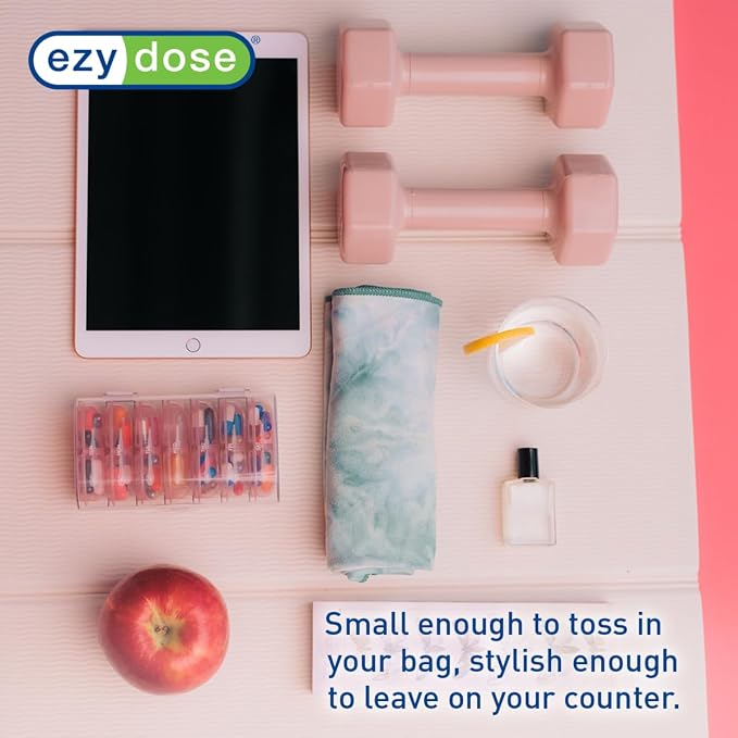 Ezy Dose Weekly (7-Day) AM/PM Pill Organizer, Large Medicine Planner, Pink | Daily Individual Vitamin & Supplement Medication Case, 2x a Day Removable Compartments with Case, Travel-Friendly, BPA-Free