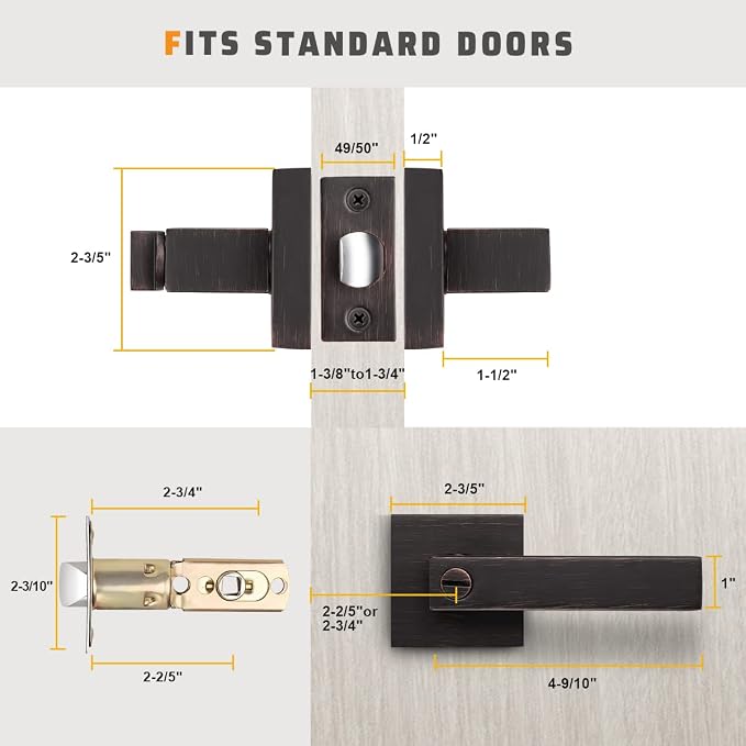 KNOBWELL 5 Pack Oil Rubbed Bronze Door Handle Heavy Duty Privacy Door Handleset Hardware, Left or Right Handing, Interior Doorknobs 2.07 lb One Lever(Thumb Turn, No Key)