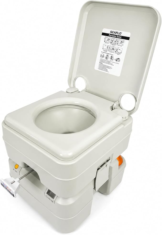 SEAFLO Premium Camping Portable Toilet - 5.8 Gallon Waste 3.43 Gall Fresh Tank (100 Flushes), 440 lbs Max Weight, Level Indicator, Sealed Waste Tank for RV, Boat, Elderly, Off-Grid, 4-Year Warranty