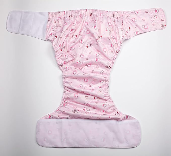 Adult Cloth Diaper Reusable Washable Hook and Loop (Pink Animals (Large 26in to 50in))
