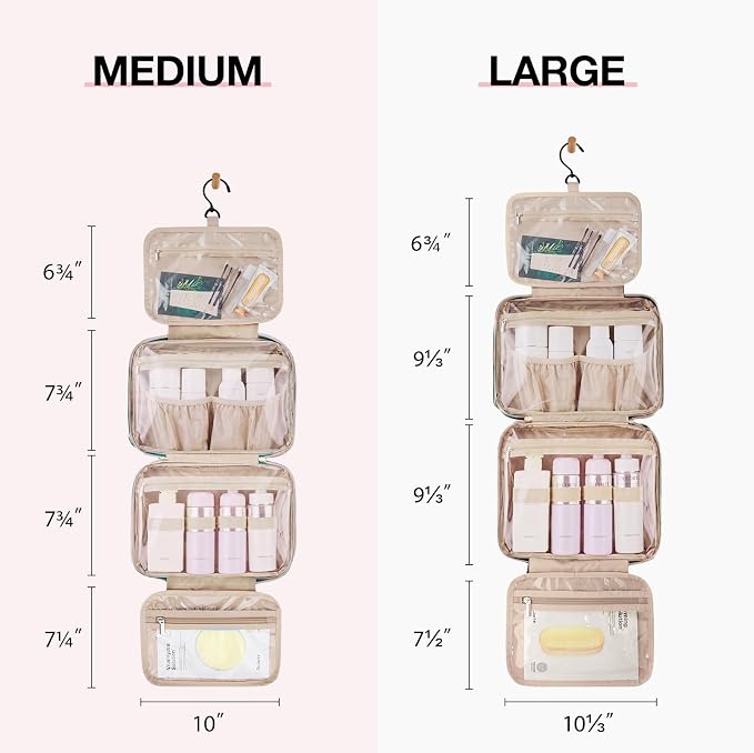 BAGSMART Toiletry Bag Hanging Travel Makeup Organizer with TSA Approved Transparent Cosmetic Bag Makeup Bag for Full Sized Toiletries, Medium-Blue