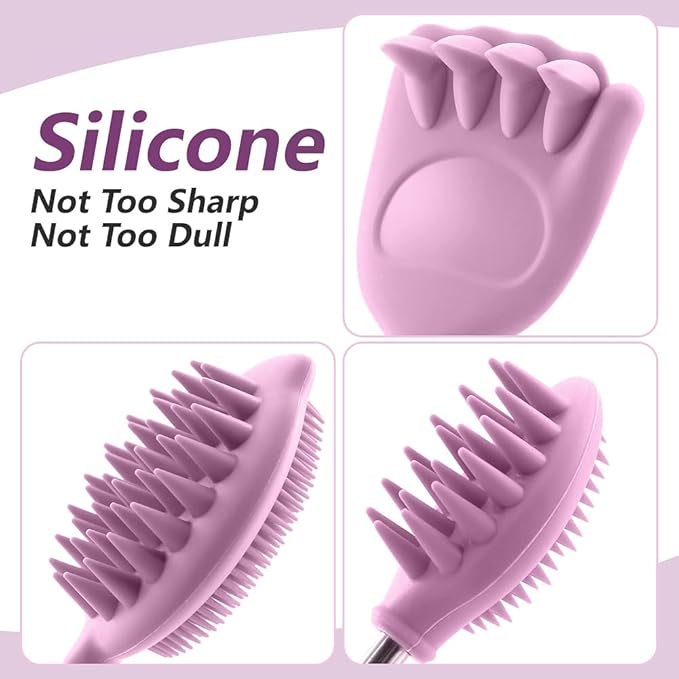 Back Scratcher with 3 Detachable Scratching Heads Silicone Massager Extendable Telescoping for Itches Lotion Application Spa Whole Body Seniors The Disabled Baby Men Women Kids Adults Purple
