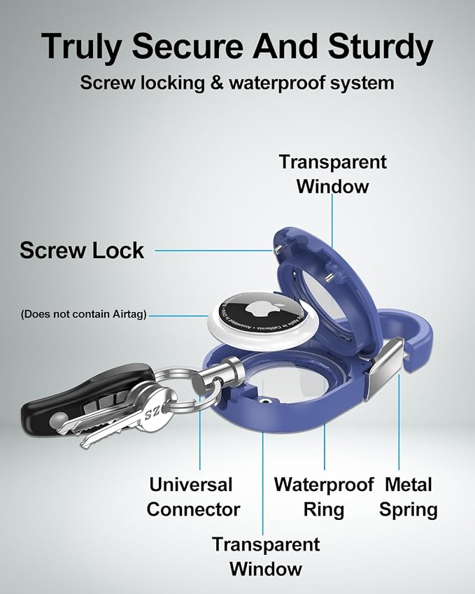 SCALLOP for AirTag (1st & 2nd Gen) Keychain with Carabiner,Thick Hard PC Air Tag Holder,IPX8 Waterproof,Secure Lock