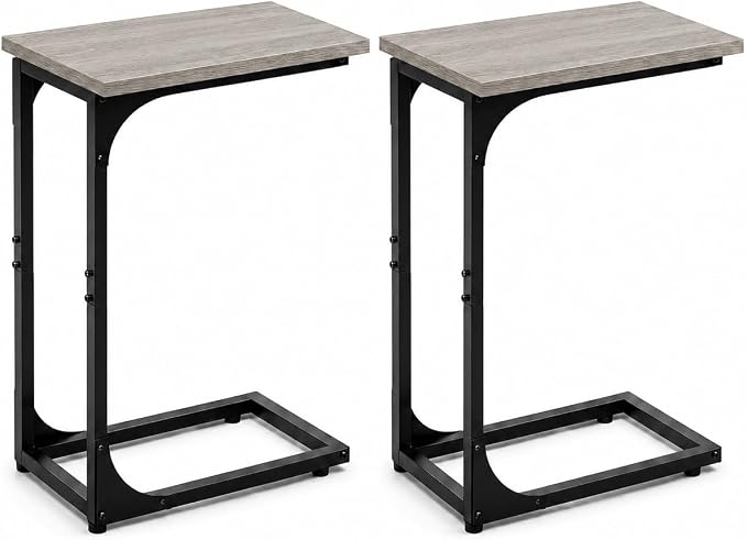 TEMI C Shaped End Table for Couch, Set of 2 Small Side Table for Sofa, TV Tray for Eating or Laptop, Accent Desk for Chair, Space Saving for Living Room Bedroom, Greige