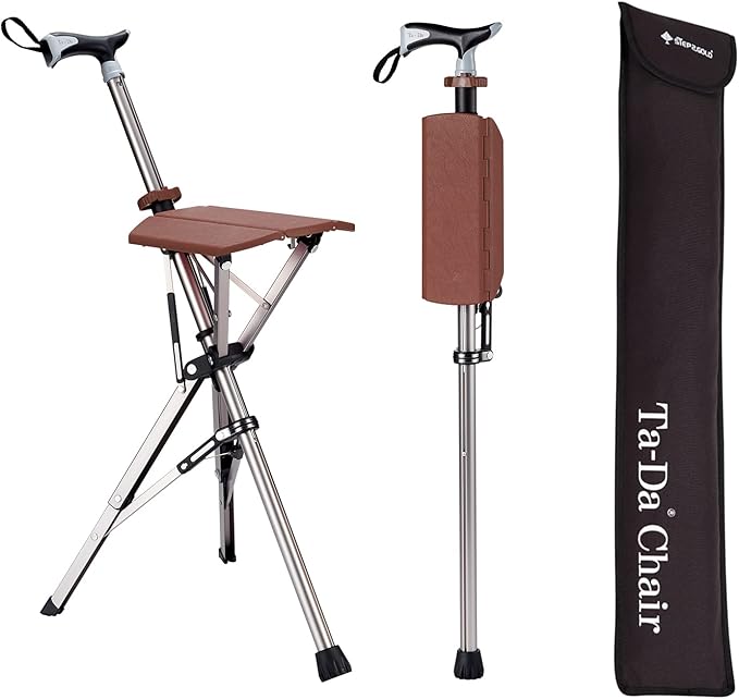 STEP2GOLD Ta-Da Chair, Portable Trekking Hiking Pole, Folding Walking Stick with Seat, Walking Cane with Chair, Foldable Chair, Lightweight Aluminum, Easy Carry and Storage, Anti-Slip