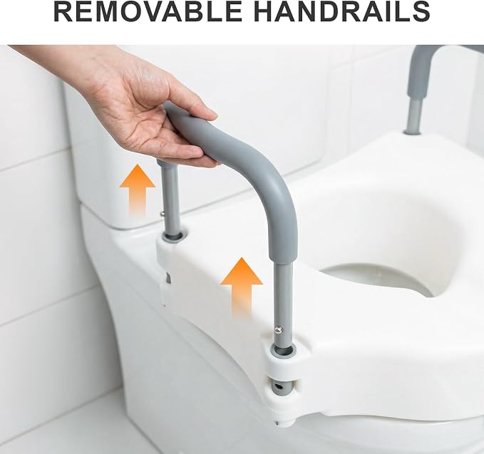 Raised Toilet Seat with Handles, Toilet Seat Riser for Seniors | Adjustable Height & Width, Cozy Padded, 300lb Capacity, Handicap Toilet Seat for Elderly