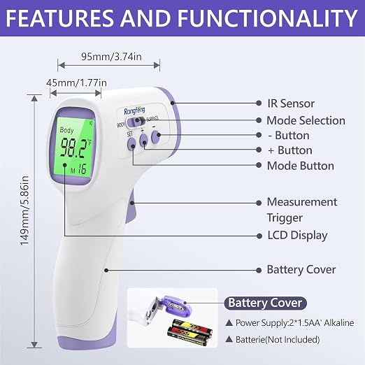 No-Touch Forehead Thermometer for Adults,Kids & Babies,1-Second Fast Reading Digital Thermometer with Fever Alarm,3-Color Backlit & 32 Memories,Non-Contact Baby Thermometer for Body,FDA Cleared