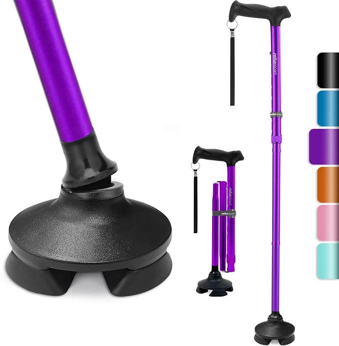Rehaescort Walking Cane for Men & Women - Folding, Adjustable, Lightweight, Walking Canes for Seniors Balance, Free Standing, Pivot Tip, Soft Handle, Foldable Walking Sticks with Travel Bag