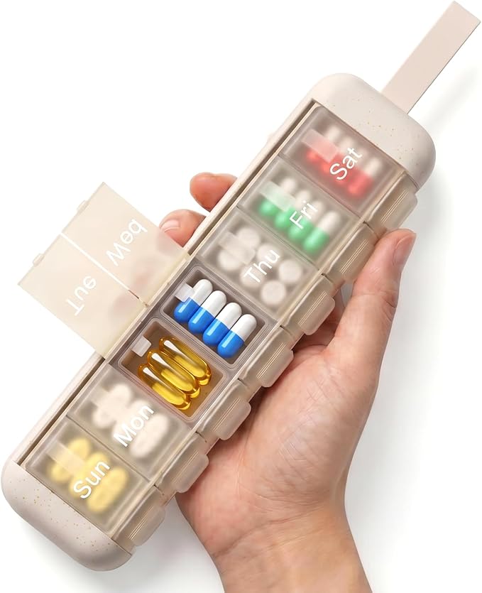7 Day Pill Organizer, 1 Time a Day Pill Case, Weekly Medicine Box Travel, Dosey Medication Container for Vitamin Meds Supplement Tablet Dispenser Storage Holder Arthritis Friendly Easy Open