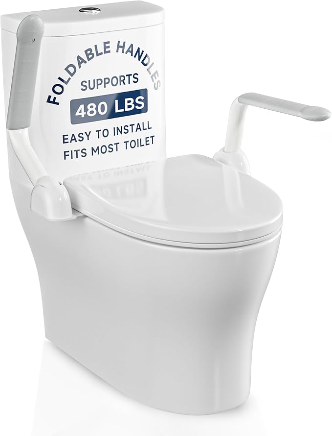 Toilet Safety Rails for Seniors - Easy Installation & Sturdy Grab Bars to Help Stand - Flip-Up & 480 LBS Handicap Toilet Safety Frame - Seat Handles with Arms for Elderly Assist Devices