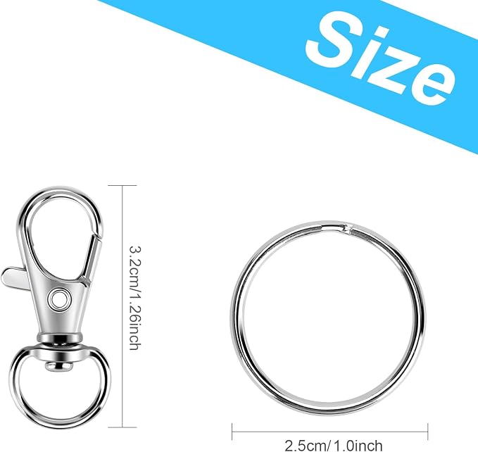 50PCS Metal Lobster Claw Clasp with Key Rings, 25PCS Keychains Clips Hooks and 25PCS Key Chain Rings, Keychain Accessories, Keychain Ring Making kit for Crafts, Silver