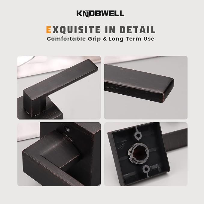 KNOBWELL 4 Pack Dummy Door Handles, Bronze Interior Door Knob Heavy Duty 0.93 lb Non-Turning Fake Square Door Handle Levers