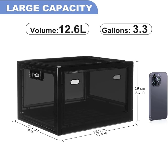 Medicine Lock Box with Code, Lockable Storage Box for medication,Food, Phone, Tablet, Premium Plastic Large Locking Organizer Bin for Office, Dorm, Home (2 Pack)