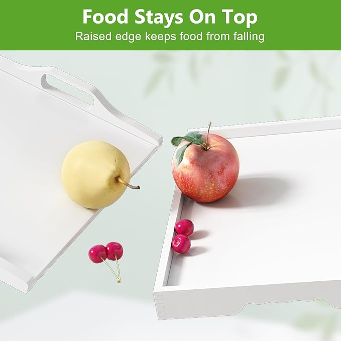 Youpehom Bamboo Bed Tray Tables with Folding Legs, Medium, 4-Pack, White | Four bamboo bed trays with folding legs and handles for family meals, guests, reading, laptop use and everyday serving.