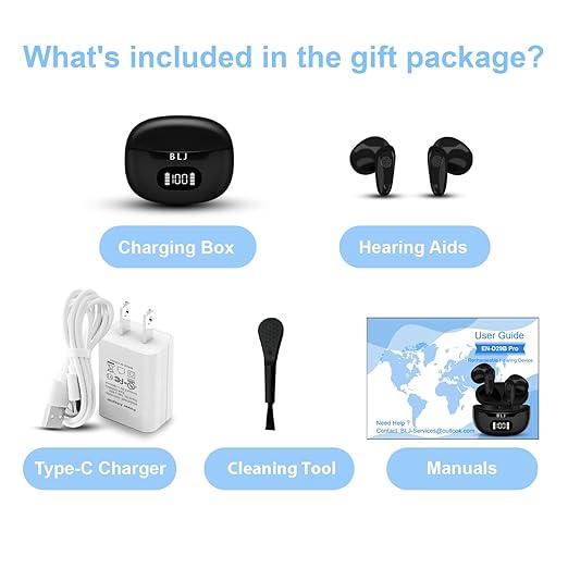 BLJ OTC Hearing Aids for Mild to Moderate Loss, Ergonomic Fit & Instant Use No App, 32-Channel DSP Noise-Cancelling & Feedback Suppression, Home/Office/Daily Use, Digital Display Case (Black)