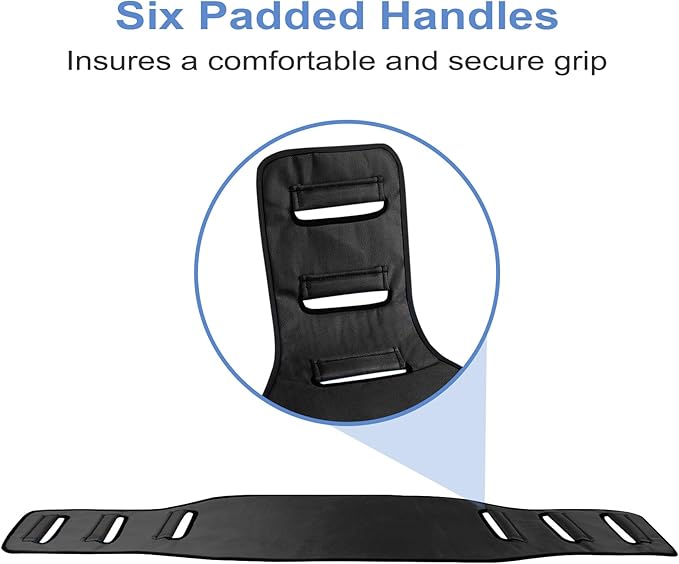 Transfer Belt Transfer Sling - Padded Gait Belt - Heavy Duty Patient Lift, Mobility Standing and Lifting Aid for Disabled, Elderly, Injured - Safely Move from Bed and Wheelchair(Black)