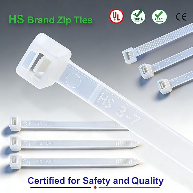 HS Narrow Zip Ties 4 Inch (600 Pack) Cable Ties in Black and White 18 Lbs Self-Locking Wire Ties Assortment for Electronics Cord Management