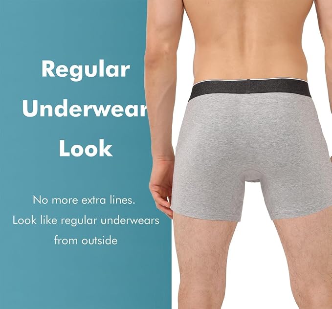AIRCUTE Washable Absorbency Incontinence Underwear for Men, 6" Inseam Urinary Protective Boxer Briefs for Bladder Leaks 60ML (5X-Large, Gray)