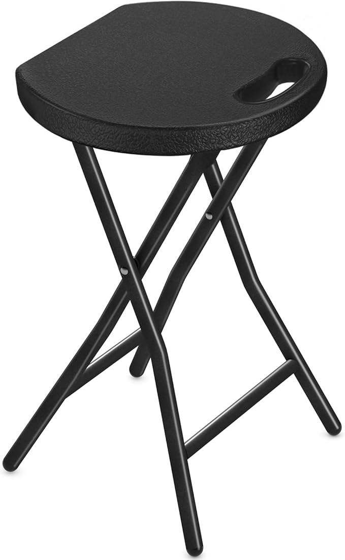 Portable Folding Chair with Handle, Heavy Duty Round Fold Stool Chair | 500lbs Capacity for Adults, 18 Inch Foldable Stool for Dorm, Kitchen, Vanity, Church and Outdoor use