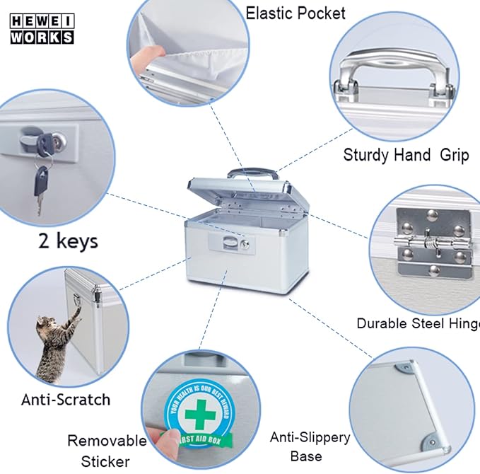 Portable Lock First Aid and Medicine Storage Box for Collection Organizing Keeping Carrying Health Care Drugs Accessories Tools (Small)