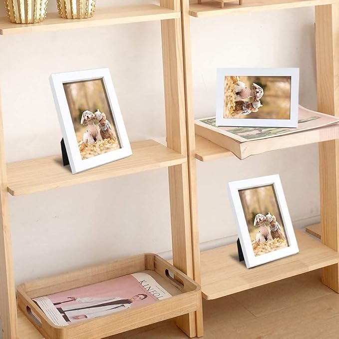 6x8 inch Picture Frame Made of 100% Solid Wood and High Definition PlexiGlass Display Pictures for Table Top Display and Wall Mounting Photo Frame White