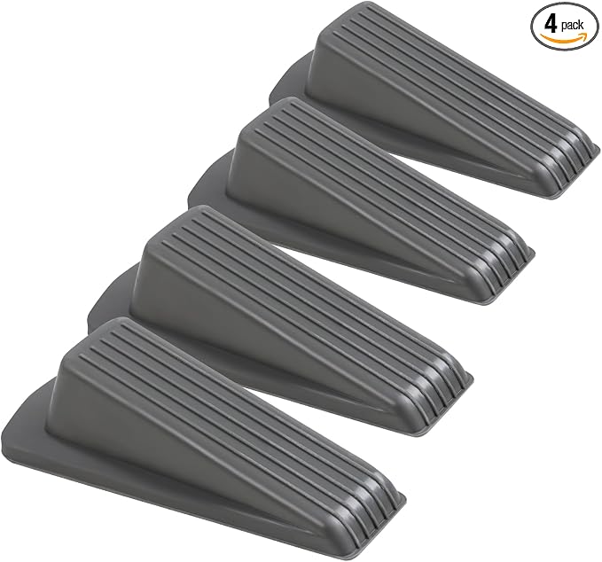 4 Pack Door Stoppers for Bottom of Door, Gray 4.8x2.2x1.3in Door Stops, Rubber Door Stopper Wedge, Sturdy Stackable Door Stops for Floor