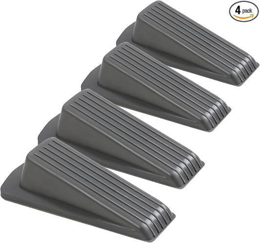 4 Pack Door Stoppers for Bottom of Door, Gray 4.8x2.2x1.3in Door Stops, Rubber Door Stopper Wedge, Sturdy Stackable Door Stops for Floor