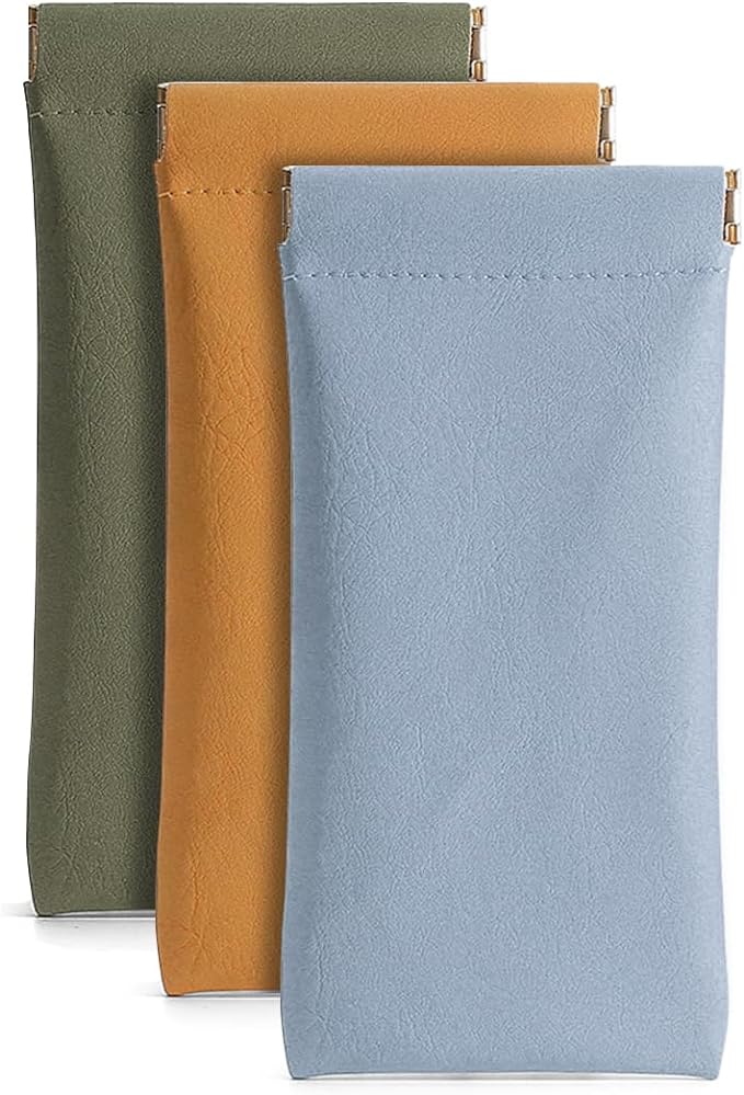 3 Pack Leather Eyeglasses Cases PU Soft Sunglasses Pouch Squeeze Top Portable Glasses Cases for Men Women