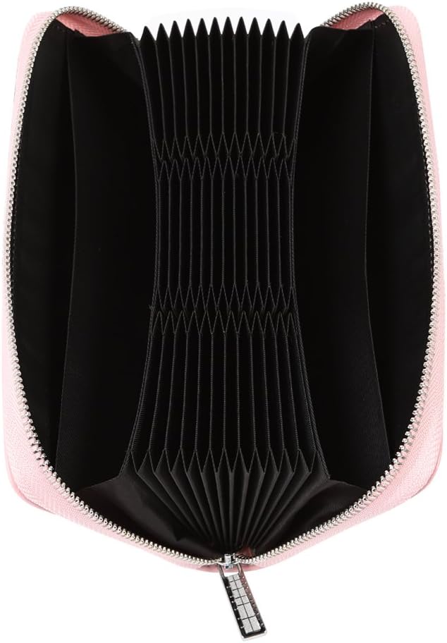 Women 36 Slots RFID Blocking Card Holder Large Long Leather Zipper Organizer Accordion Wallet,Pink